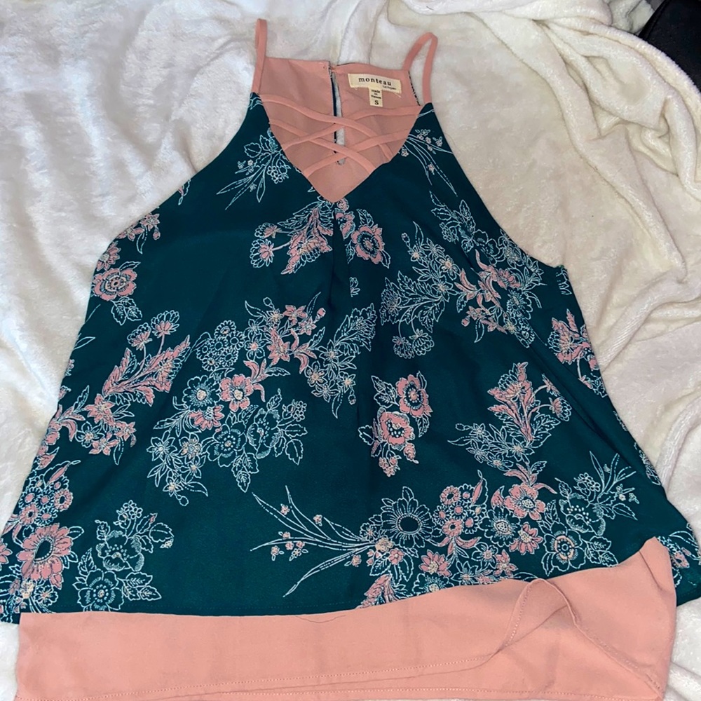 Emerald flower tank blouse